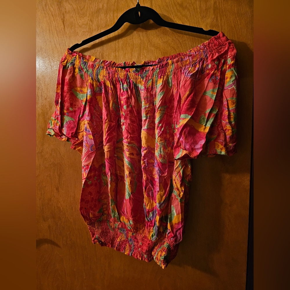 RACHEL Rachel Roy Pink and Orange Off-Shoulder Blouse